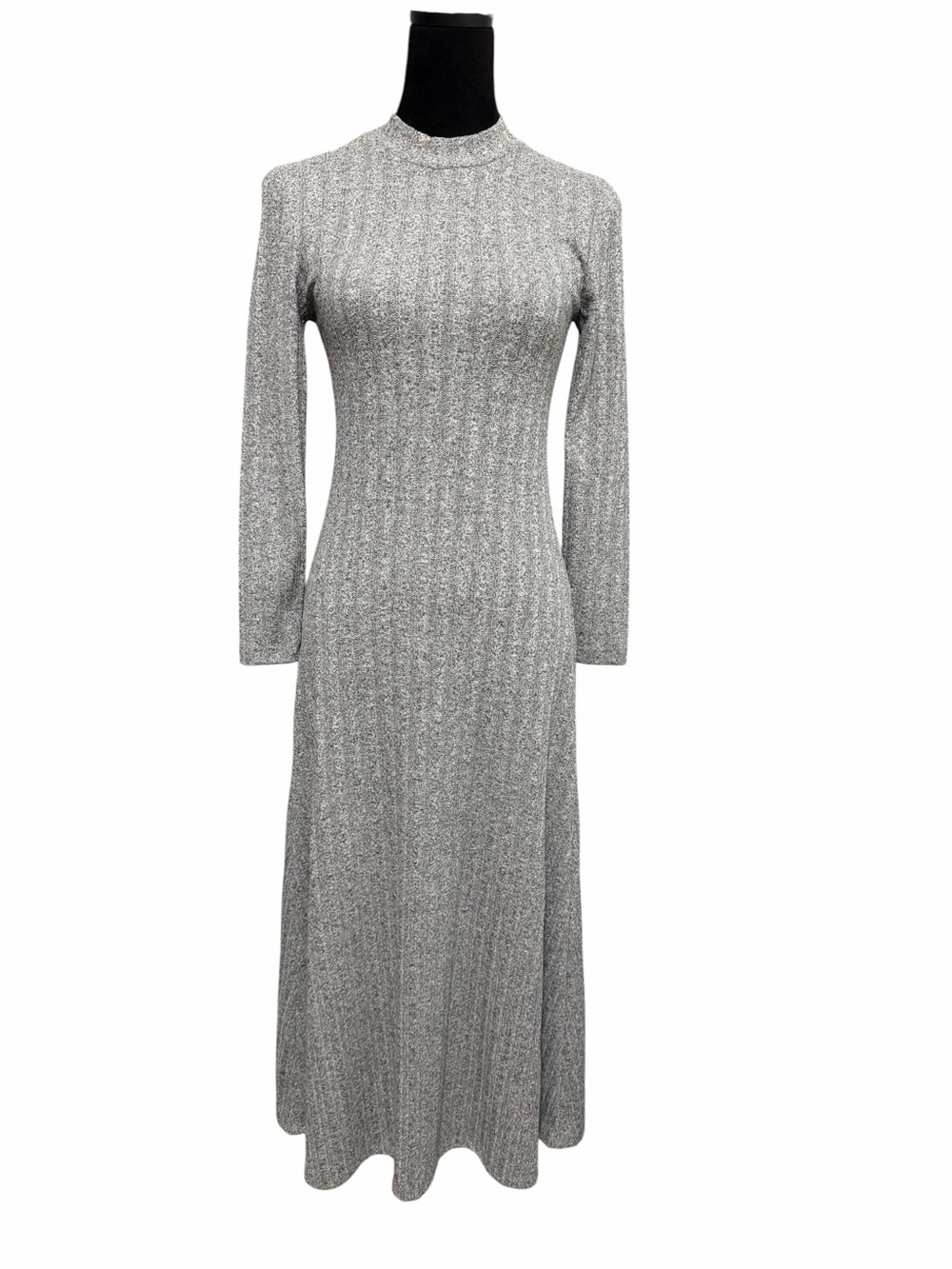 Zara Ribbed Knit Long Sleeve Maxi Dress Gray
